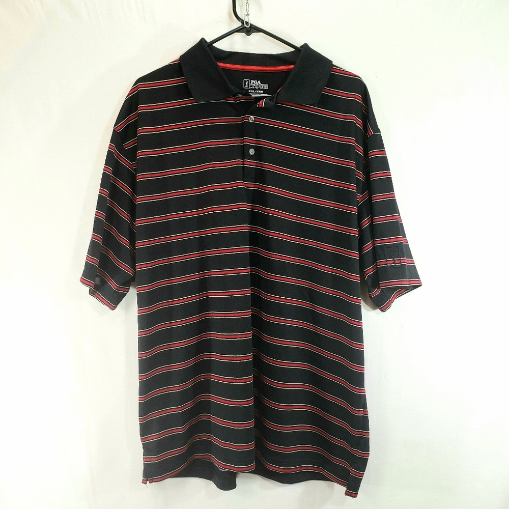 PGA Tour red,black&white striped polo. Men's XXL